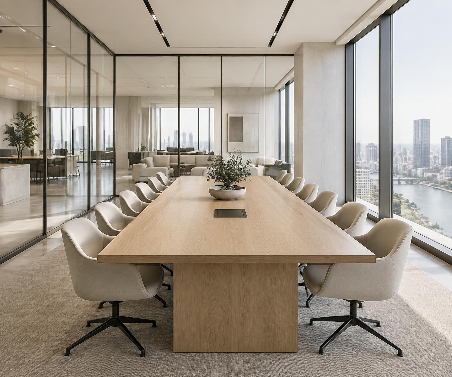 Pristine conference room with glass walls